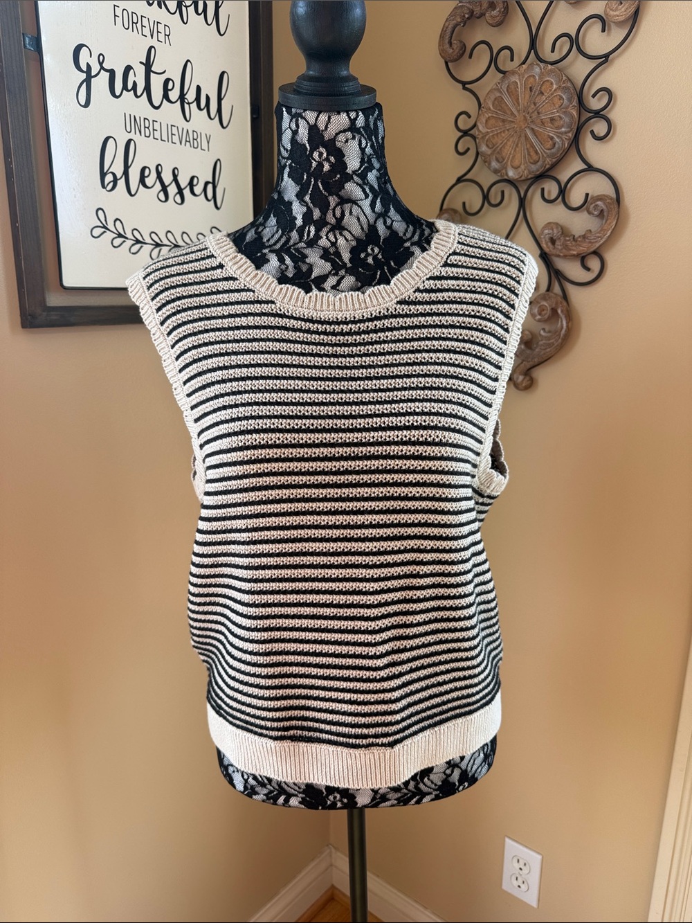 GAP Black and White Striped Knit Tank Top